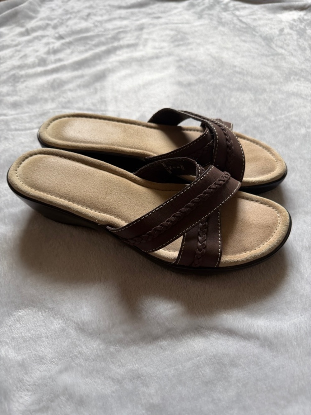 Lands' End Dark Brown Braided Slide Sandals size 7
